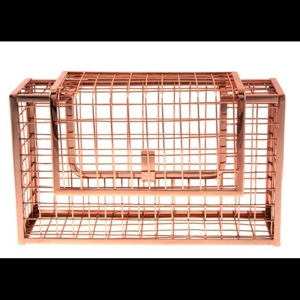 Rose Gold Metal Cage Cross Body Handbag